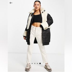 ASYOU mixed fleece midi puffer in black